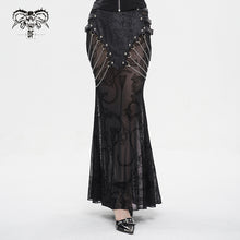 Load image into Gallery viewer, SKT181 Real two piece crackle leather flocked mesh fishtail skirt with chain