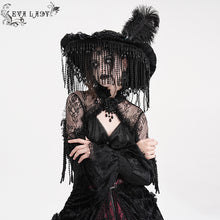Load image into Gallery viewer, EAS019 Long and short tassel black big round widow hat