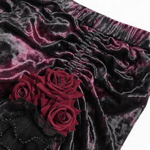 Load image into Gallery viewer, ESKT07802 Black and Red Velvet Paneling with Soft Rose Mesh Gothic Skirt