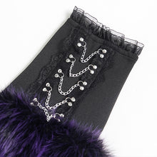 Load image into Gallery viewer, AS308 Black and purple fox fur mid-length plush leg warmers