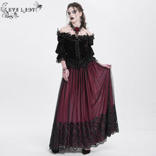 Load image into Gallery viewer, ETT04002 wine Off-shoulder three-quarter sleeve Gothic T-shirt