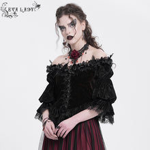 Load image into Gallery viewer, ETT04002 wine Off-shoulder three-quarter sleeve Gothic T-shirt