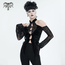 Load image into Gallery viewer, TT239 Inverted five-pointed star flocking strapless long sleeves T-shirt