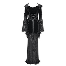 Load image into Gallery viewer, SKT24001 Black Long Trumpet Sleeve Gothic Fishtail Hooded Dress