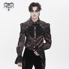 Load image into Gallery viewer, SHT15702 Wine Two-Tone Woven Long-Sleeve Gothic Shirt