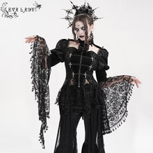Load image into Gallery viewer, ECT01701 BLACK hollowed-out chest halter neck long sleeves and swallowtail hem short jacket