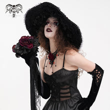 Load image into Gallery viewer, AS198 women gothic Feather rose wide brim big lace straw hat