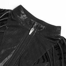 Load image into Gallery viewer, TT319 Women's Punk T-Shirt with Flocked Circuit Board Print and Stand Collar