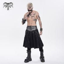 Load image into Gallery viewer, SKT261 Gold-Stamped Twill and Faux Leather Pleated Punk Skirt