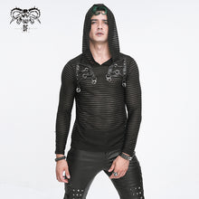 Load image into Gallery viewer, TT262 Punk striped knitted hooded T-shirt