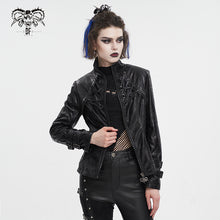 Load image into Gallery viewer, CT212 Stand collar strappy crackled leather jacket