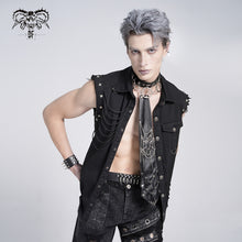 Load image into Gallery viewer, SHT007 club punk rock unedged sleeveless black men faded shirts with pocket