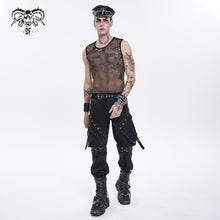 Load image into Gallery viewer, TT317 Large Diamond Mesh & Faux Leather Paneled Woven Punk T-Shirt