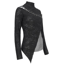 Load image into Gallery viewer, TT252 Knitted wild grain high-neck asymmetrical T-shirt