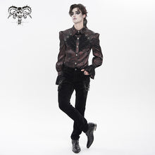 Load image into Gallery viewer, SHT15702 Wine Two-Tone Woven Long-Sleeve Gothic Shirt