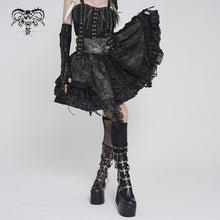 Load image into Gallery viewer, SKT250 Punk-Style Two-Tone Woven and Organza Paneled Mini Skirt