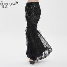 Load image into Gallery viewer, ESKT08001 Black Sequin-Embellished Mesh and Flocked Floral Mesh Fitted Fishtail Skirt
