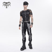 Load image into Gallery viewer, TT315 Punk Stretch Tie-Dyed Knit T-Shirt with Large Diamond Mesh Paneling