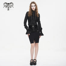 Load image into Gallery viewer, SHT10601 Black chiffon smocked lace stand collar women blouse