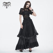 Load image into Gallery viewer, TT268 Gothic pentagram flocked mesh with lace halterneck women's short T-shirt