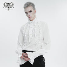 Load image into Gallery viewer, SHT10402 White Chiffon pleated Lace Stand Collar Men's Shirt