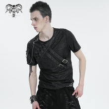 Load image into Gallery viewer, TT248 Punk cracked faux leather strap men's T-shirt