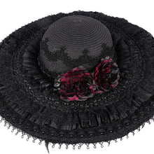 Load image into Gallery viewer, AS198 women gothic Feather rose wide brim big lace straw hat
