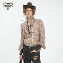 Load image into Gallery viewer, SHT11702 brown Punk high collar long sleeve men shirt