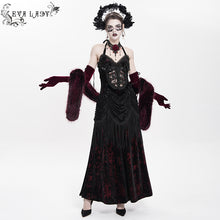 Load image into Gallery viewer, ESKT06502 Wine Gothic velvet dress with fur collar