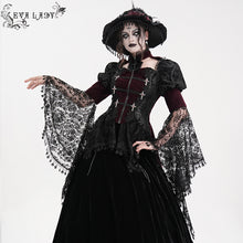 Load image into Gallery viewer, ECT01702 Black and red hollowed-out chest halter neck flared sleeves lace swallowtail coat