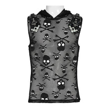Load image into Gallery viewer, TT321 Punk Skull Mesh Hooded Sleeveless T-Shirt