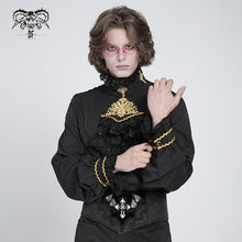 Load image into Gallery viewer, SHT02301 Men Gothic black and gold embroidered lace sleeves bow tie chiffon shirts