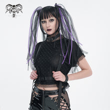 Load image into Gallery viewer, TT230 Cyberpunk black mesh Turtleneck Short Sleeve Women's T-Shirt