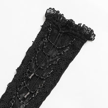 Load image into Gallery viewer, EGE006 Butterfly Lace, Mesh, and Beaded Chain Embellishment Gothic Long Gloves