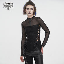 Load image into Gallery viewer, TT255 Diamond mesh stitching long sleeve strappy women's T-shirt