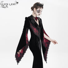 Load image into Gallery viewer, ECT02202 Black and red Slim-fit velvet long coat with slit sleeves