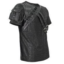 Load image into Gallery viewer, TT248 Punk cracked faux leather strap men's T-shirt