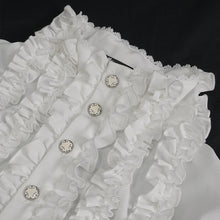 Load image into Gallery viewer, SHT10402 White Chiffon pleated Lace Stand Collar Men's Shirt