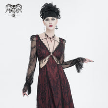 Load image into Gallery viewer, SKT171 Gothic wine red lace dropped waist dress