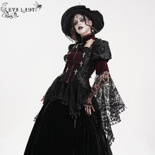 Load image into Gallery viewer, ECT01702 Black and red hollowed-out chest halter neck flared sleeves lace swallowtail coat