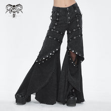 Load image into Gallery viewer, PT238 Punk black gauze with stretchy gauss big rhombus mesh women flared trousers