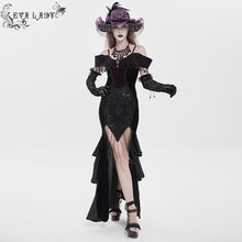 Load image into Gallery viewer, ESKT07602 Black and Purple Gothic Off-Shoulder Fishtail Dress