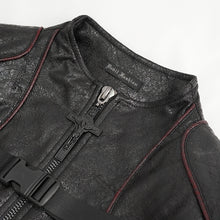 Load image into Gallery viewer, CT21301 Irregular rubberized faux leather contrasting stripe jacket