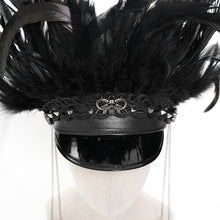 Load image into Gallery viewer, AS256 Long and short feather tassel chain leather military cap