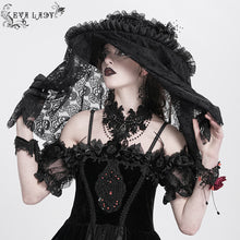 Load image into Gallery viewer, EAS026 Black Skull Rose Mesh Widow Hat