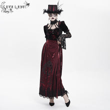 Load image into Gallery viewer, ESKT069 Burgundy Gothic Cross Embroidered Horse Face Skirt