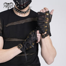 Load image into Gallery viewer, GE012 Distressed brown Steampunk metallic fitted medium length bandage gloves