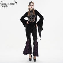 Load image into Gallery viewer, EPT01402 Black and purple Gothic velveteen embossed flared pants