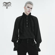 Load image into Gallery viewer, SHT10401 Black Chiffon pleated Lace Stand Collar Men's Shirt