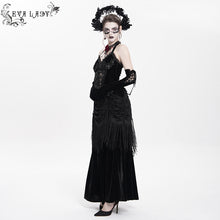 Load image into Gallery viewer, ESKT06502 Wine Gothic velvet dress with fur collar